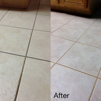 Tile floor before and after deep cleaning